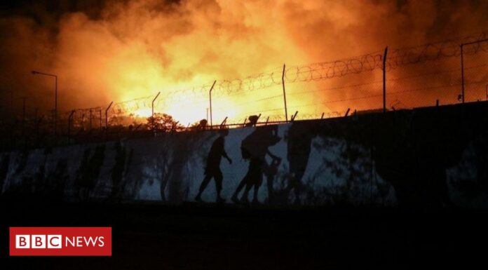 Fire breaks out at Greece’s largest migrant camp, Moria, on Lesbos Fire breaks out at Greece’s largest migrant camp, Moria, on Lesbos
