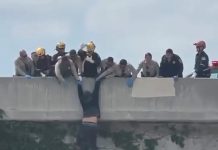 Heart-stopping moment rescuers swoop in on man trying to jump from LA overpass heart-stopping-moment-rescuers-swoop-in-on-man-trying-to-jump-from-la-overpass