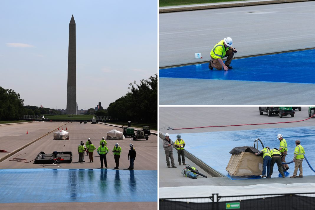 crews-roll-out-blue-coating-on-lincoln-memorial-reflecting-pool